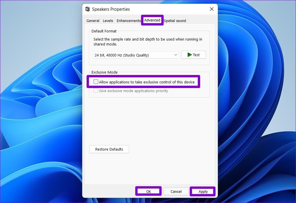Speaker-Properties أفضل 6 طرق لإصلاح خطأ عارض الصوت في YouTube على Windows 10 و Windows 11