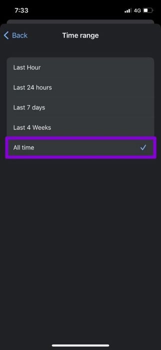 Time-Range-in-Chrome- أفضل 7 طرق لإصلاح عدم عمل Google Chrome على iPhone