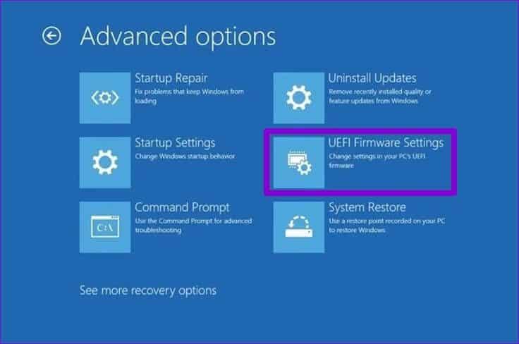 UEFI-Firmware-Settings أفضل 6 طرق لإصلاح Windows 11 عالق عند شاشة إعادة تشغيل