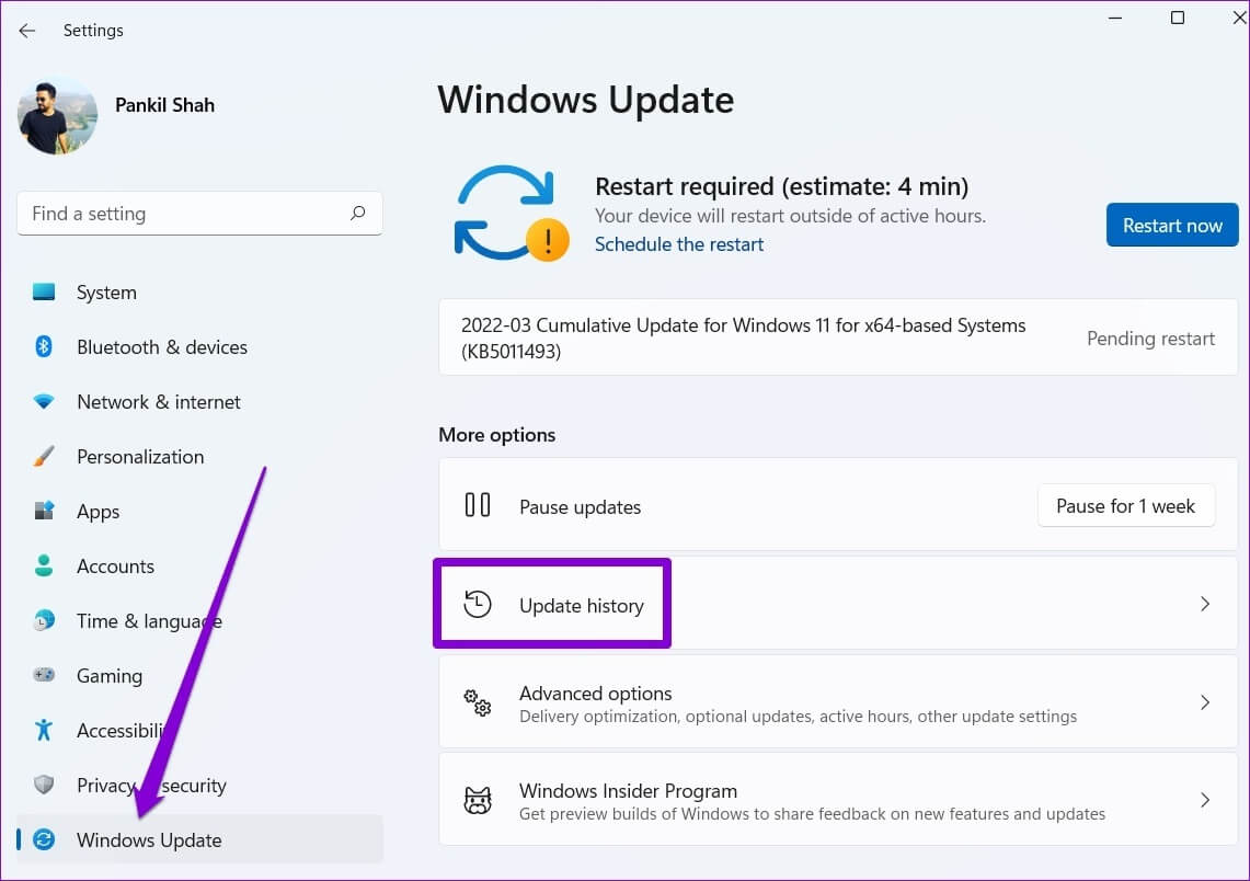 Windows-11-Update-History-2 أفضل 6 طرق لإصلاح Windows 11 عالق عند شاشة إعادة تشغيل