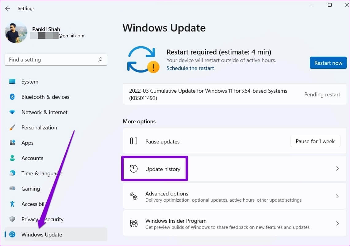 Windows-11-Update-History أفضل 5 طرق لإصلاح خطأ "عثرت حماية موارد Windows على ملفات تالفة" على Windows 11