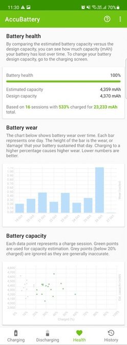 accubattery-health-tab كيفية التحقق من صحة البطارية على Android