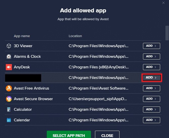 add-allowed-app-window- إصلاح الخطأ 0xC00D36D5 لا توجد كاميرات مرفقة في Windows 10