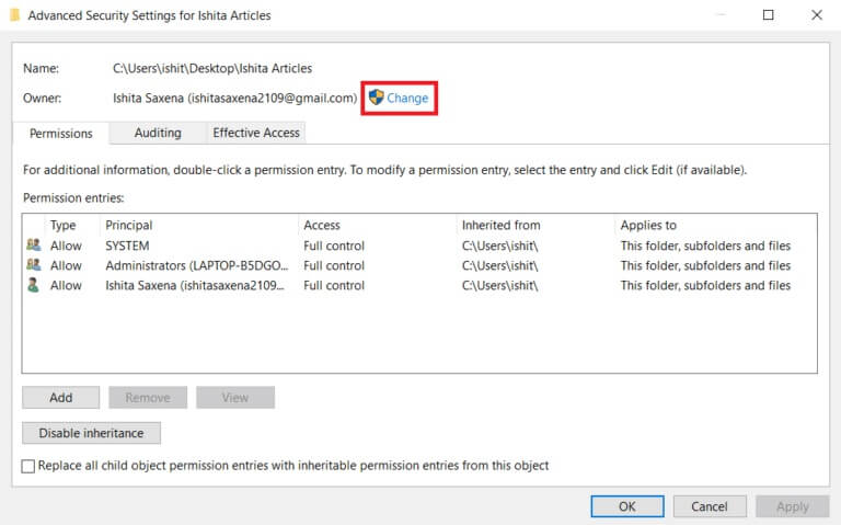 advanced-security-settings-window-1-2-768x479-1 كيفية تغيير أذونات الملفات في نظام التشغيل Windows 10