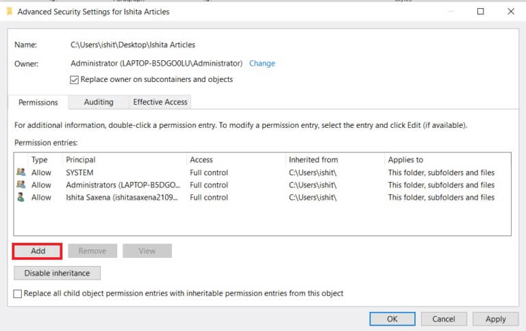 advanced-security-settings-window-1-3-768x484-1 كيفية تغيير أذونات الملفات في نظام التشغيل Windows 10