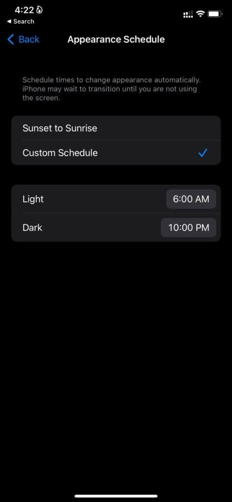 automate-dark-mode-on-iPhone-473x1024-1 كيفية تمكين الوضع المظلم على Snapchat على iPhone و Android