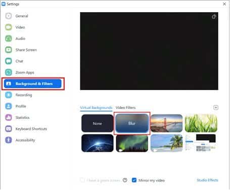 background-and-filters-view كيفية تعتيم الخلفية في Zoom