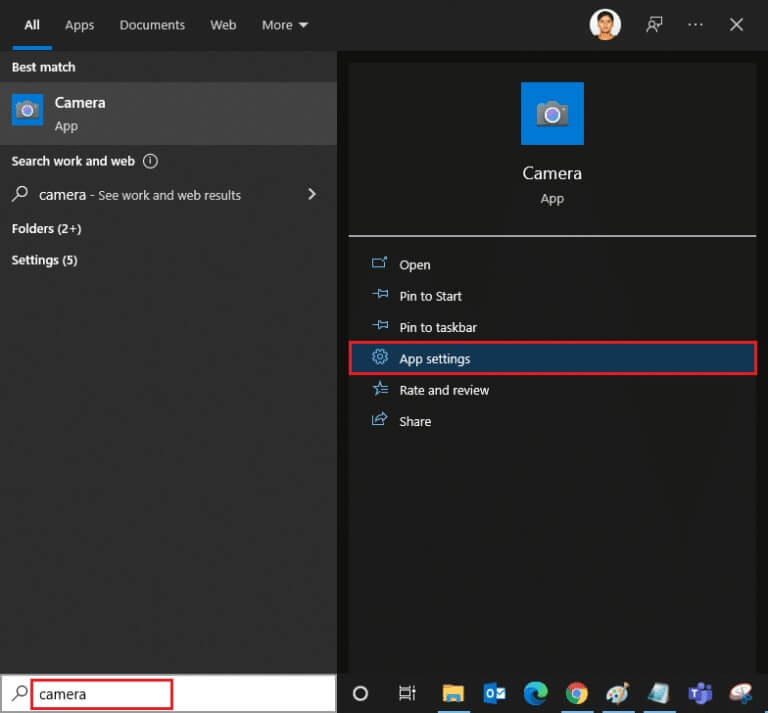 camera-search-app-settings-is-highlighted-768x713-1 إصلاح الخطأ 0xC00D36D5 لا توجد كاميرات مرفقة في Windows 10
