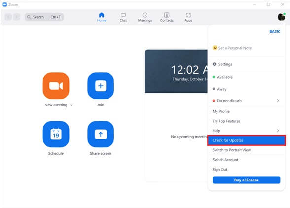 check-for-updates-option كيفية تعتيم الخلفية في Zoom