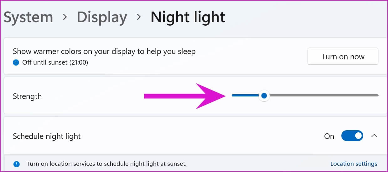 check-night-light-strength أفضل 8 طرق لإصلاح عدم عمل الإضاءة الليلية في Windows 11