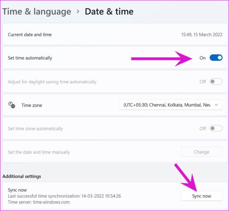 check-time-and-date-768x708-1 أفضل 8 طرق لإصلاح عدم عمل الإضاءة الليلية في Windows 11