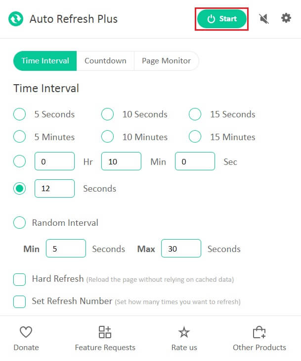 click-on-Start-button-in-auto-refresh-plus-page-monitor-extension-google-chrome كيفية تحديث Google Chrome تلقائيًا