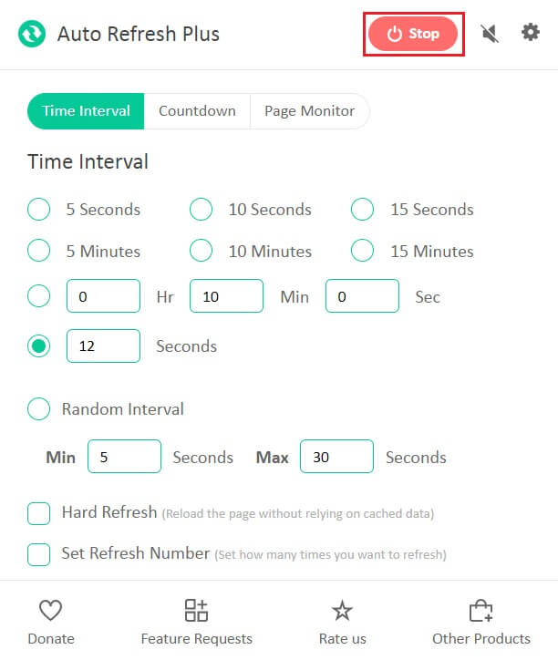 click-on-Stop-button-in-auto-refresh-plus-page-monitor-extension-google-chrome كيفية تحديث Google Chrome تلقائيًا