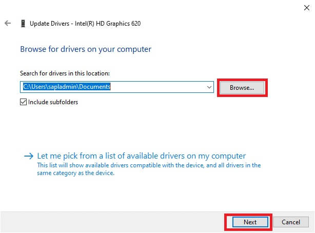 click-on-browse-and-then-click-on-next-1 إصلاح عدم عمل سطوع Windows 10