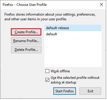 click-on-create-profile إصلاح Firefox قيد التشغيل بالفعل