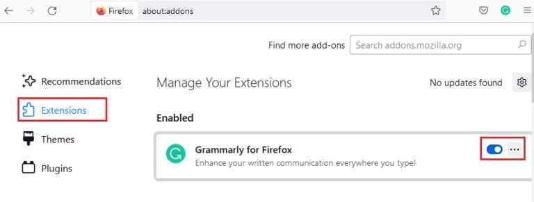 click-on-extensions-in-the-left-pane-and-toggle-of-768x291-1 إصلاح Firefox قيد التشغيل بالفعل