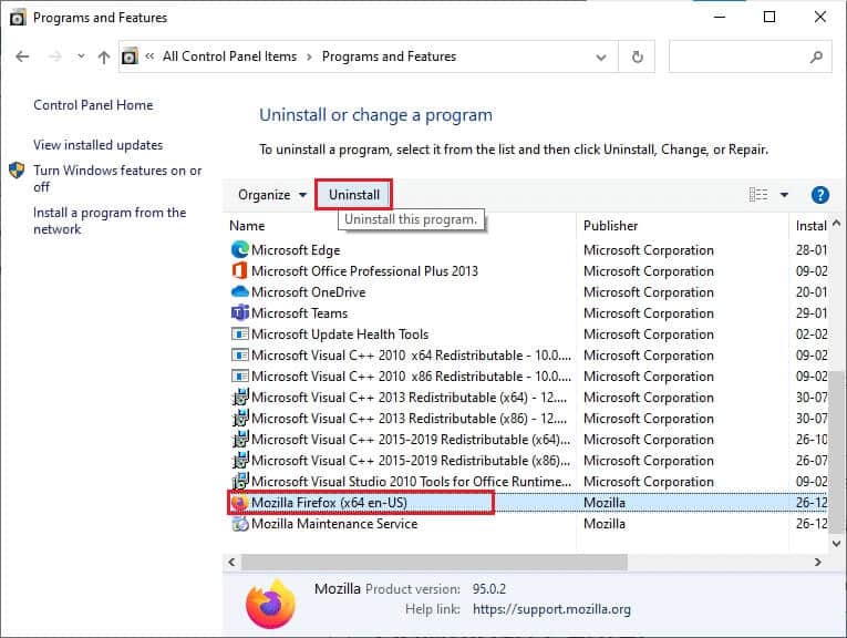click-on-firefox-and-select-the-uninstall-option إصلاح Firefox قيد التشغيل بالفعل
