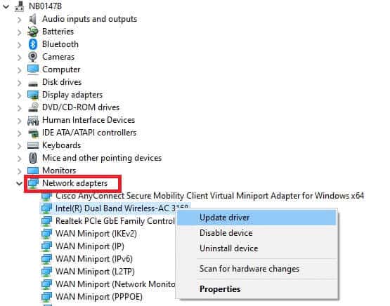 click-on-the-network-adapters-1 إصلاح رمز الخطأ 5003 Zoom غير قادر على الاتصال