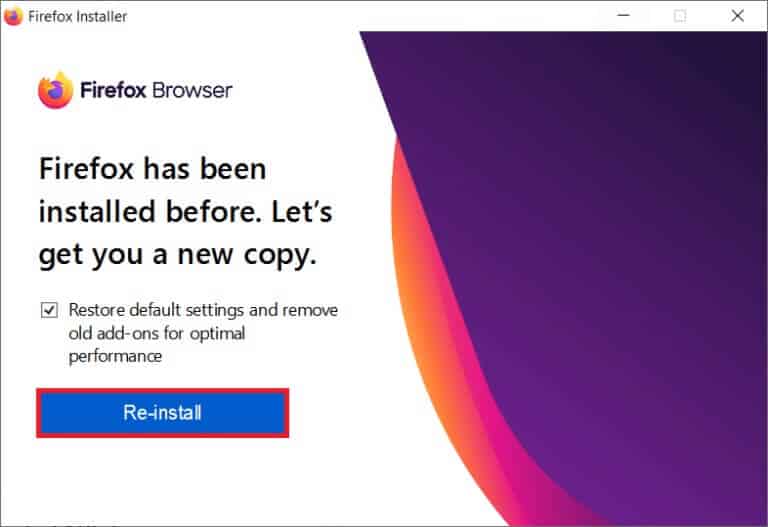 click-re-install-in-the-following-prompt-768x527-1 إصلاح عدم استجابة Firefox