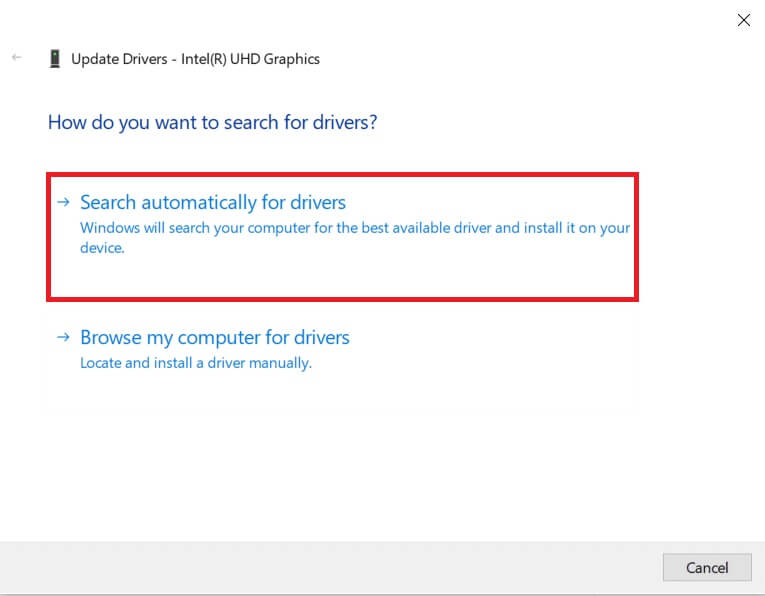 click-search-automatically-for-drivers إصلاح خطأ مستوى 10.0 لميزة DX11