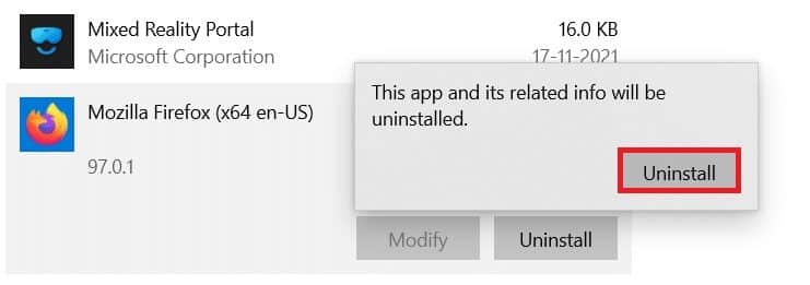 click-uninstall-in-the-pop-up-5 إصلاح عدم استجابة Firefox