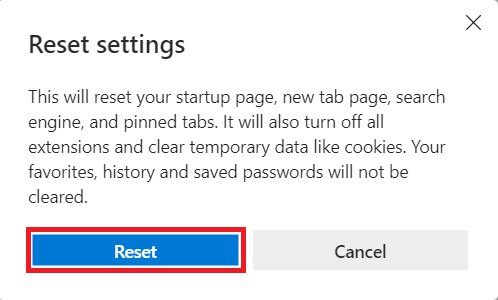 confirm-the-prompt-by-clicking-on-reset-1 إصلاح خطأ تغيير شبكة Microsoft Edge في Windows 10