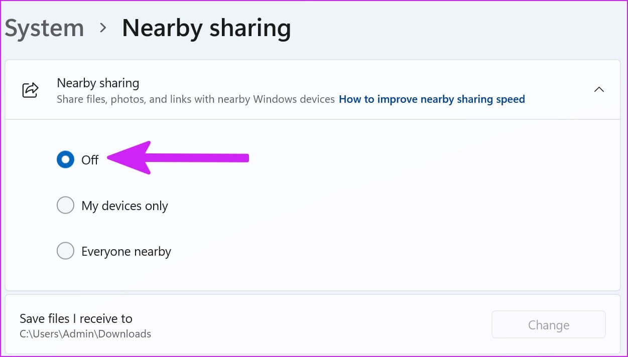 disable-nearby-sharing-Resolve-We-Need-to-Fix-Your-Account-Message-on-Windows أفضل 7 طرق لإصلاح رسالة الخطأ "نحتاج إلى إصلاح حسابك" على Windows 11
