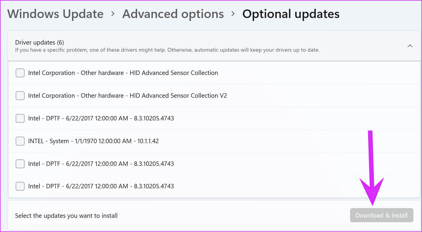 download-optional-updates-Fix-Intel-Graphics-Panel-Not-Showing-After-Windows-11-Update إصلاح عدم ظهور Intel Graphics بعد تحديث Windows 11