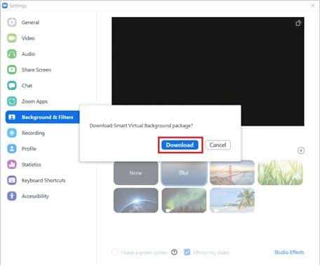 download-smart-virtual-background-package-pop-up كيفية تعتيم الخلفية في Zoom