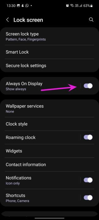 enable-always-on-display-fix-fingerprint-scanner-not-working-on-galaxy-phones أفضل 8 طرق لإصلاح عدم عمل الماسح الضوئي لبصمات الأصابع على هواتف Samsung Galaxy