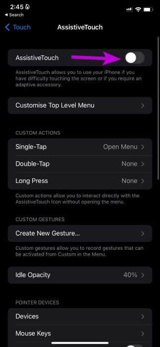 enable assistivetouch - أفضل 7 طرق لإصلاح عدم عمل لقطات الشاشة على iPhone
