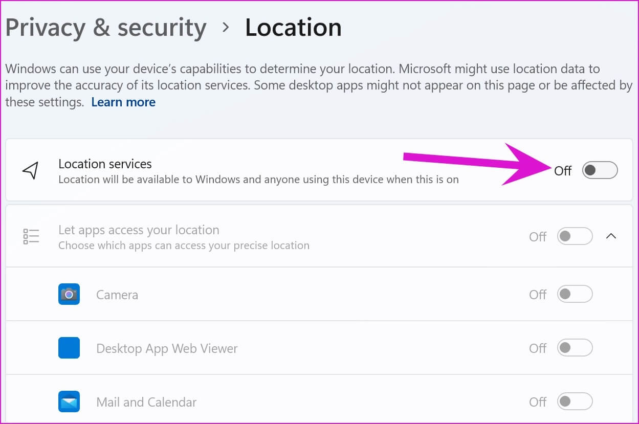 enable-location-services-fix-night-light-not-working-on-windows-11 أفضل 8 طرق لإصلاح عدم عمل الإضاءة الليلية في Windows 11
