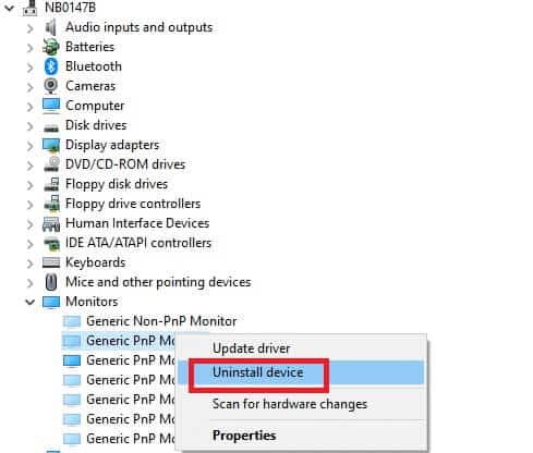 expand-the-generic-pnp-monitor-and-uninstall إصلاح عدم عمل سطوع Windows 10