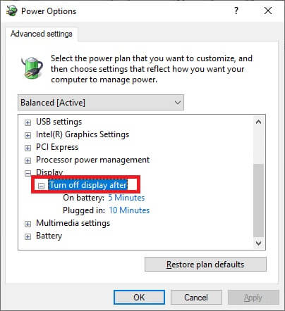 expand-the-turn-off-display-after إصلاح عدم عمل سطوع Windows 10