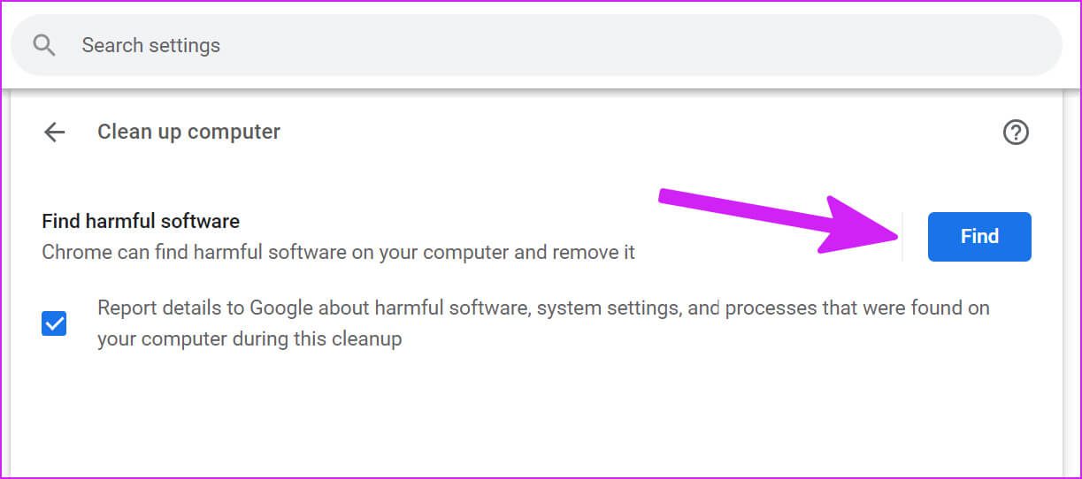 find-harmful-software-fix-page-crash-in-google-chrome 9 أفضل الطرق لإصلاح خطأ تعطل الصفحة في Google Chrome