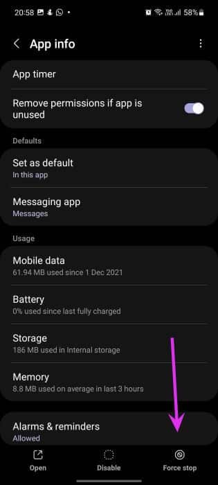 force-stop-messages أفضل 10 طرق لإصلاح عدم عمل تطبيق رسائل Android