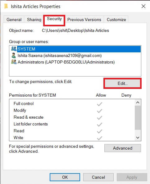 go-to-the-security-tab-and-click-on-edit كيفية تغيير أذونات الملفات في نظام التشغيل Windows 10