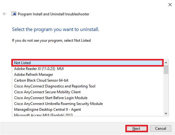 if-you-do-not-see-your-program-select-not-listed كيفية إلغاء تثبيت Chromium على Windows 10