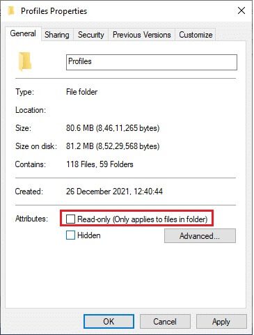 in-the-general-tab-uncheck-the-box-read-only إصلاح Firefox قيد التشغيل بالفعل