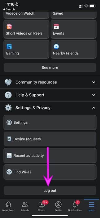 log-out-from-facebook-Cant-Share-My-Facebook-Post-to-Instagram إصلاح عدم مشاركة منشورات Facebook على Instagram