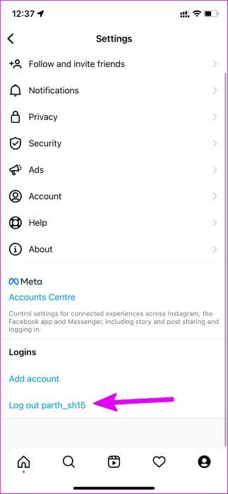 logout-from-current-account-fix-instagram-add-yours-sticker-not-working أفضل 7 طرق لإصلاح عدم عمل إضافة ملصق Instagram