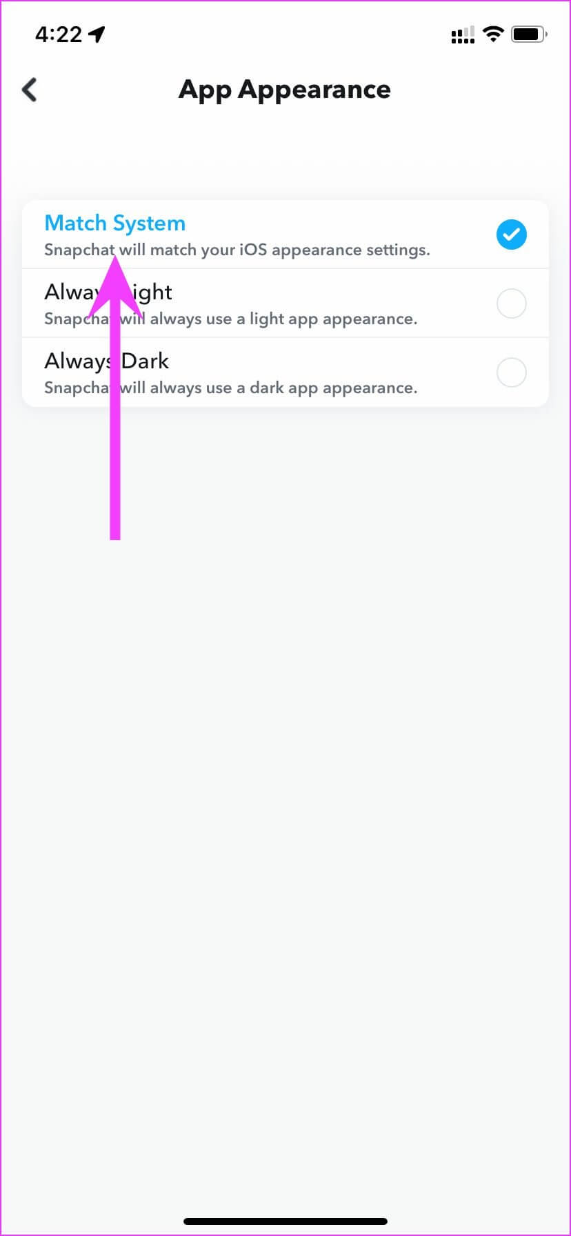 match-system-theme-on-snapchat كيفية تمكين الوضع المظلم على Snapchat على iPhone و Android