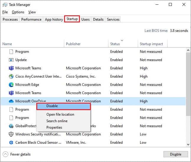 next-right-click-on-the-startup-tasks-which-are-n إصلاح خطأ تغيير شبكة Microsoft Edge في Windows 10