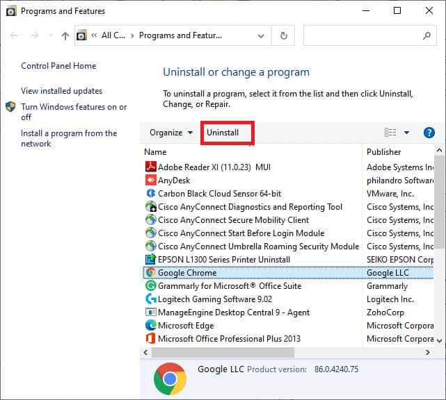 now-click-on-google-chrome-and-select-uninstall-o-1 كيفية إلغاء تثبيت Chromium على Windows 10