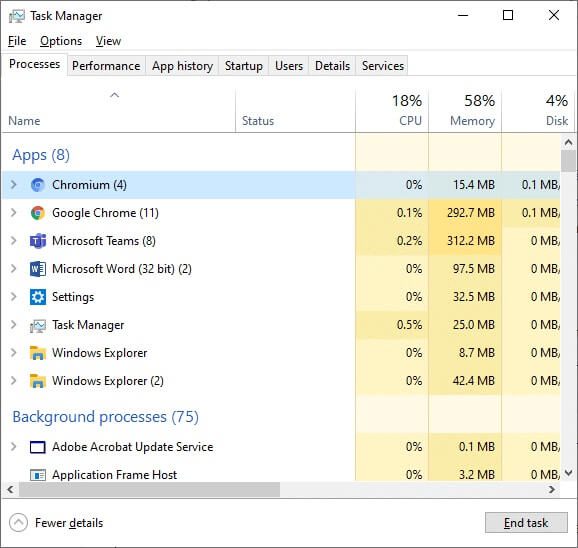 now-in-the-processes-tab-check-if-there-are-two كيفية إلغاء تثبيت Chromium على Windows 10