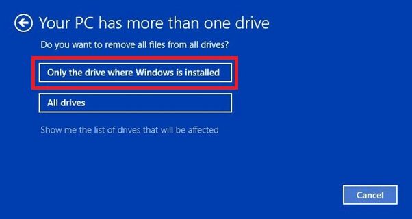 now select your windows version and click on only - كيفية إعادة تعيين Windows 10 دون فقد البيانات