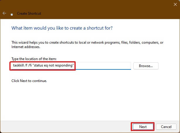 on-the-create-shortcut-window-type-taskkill-f-f-1 كيفية فرض إنهاء برنامج على Windows 11