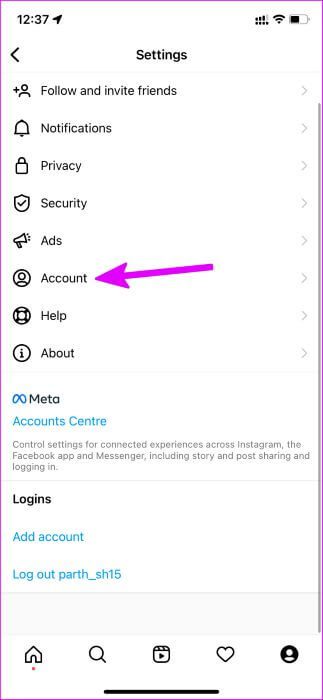 open-account-menu-fix-instagram-add-yours-sticker-not-working أفضل 7 طرق لإصلاح عدم عمل إضافة ملصق Instagram
