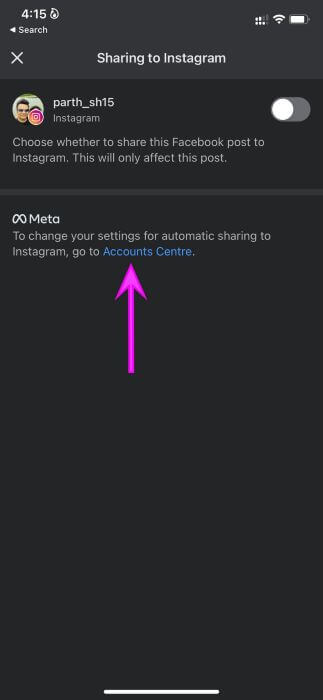 open-accounts-centre-Cant-Share-My-Facebook-Post-to-Instagram إصلاح عدم مشاركة منشورات Facebook على Instagram