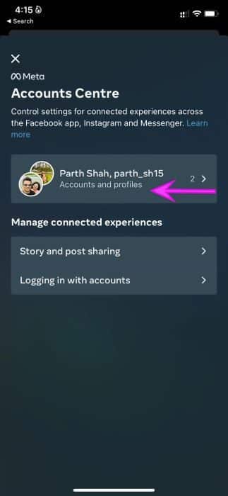 open-accounts-menu-Cant-Share-My-Facebook-Post-to-Instagram إصلاح عدم مشاركة منشورات Facebook على Instagram